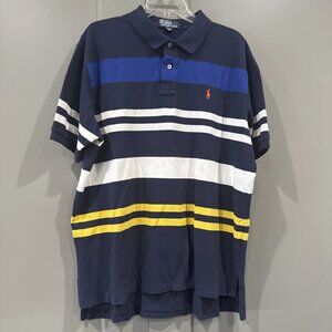 Polo By Ralph Lauren Navy Striped Knit Short Sleeve Preppy Men's Polo Shirt XXL